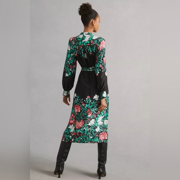 Anthropologie Black Floral Midi Shirt Dress MP - Picture 4 of 8